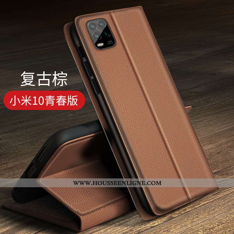 Étui Xiaomi Mi 10 Lite Silicone Protection Tendance Petit Fluide Doux Personnalité Cuir Noir