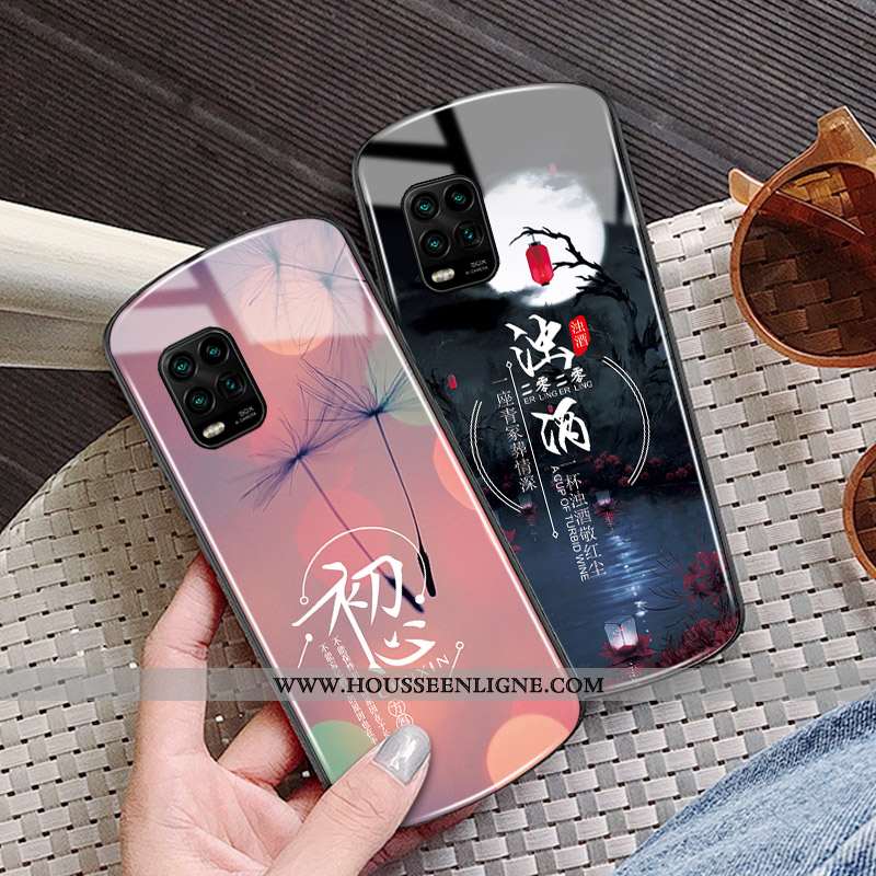 Étui Xiaomi Mi 10 Lite Verre Personnalité Cœur Incassable Rose Rond Téléphone Portable
