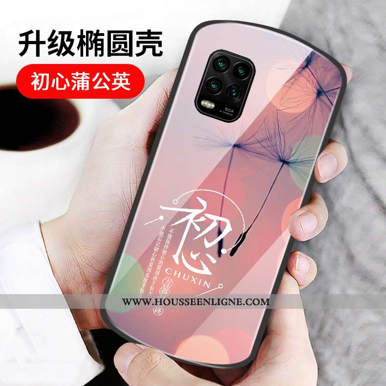Étui Xiaomi Mi 10 Lite Verre Personnalité Cœur Incassable Rose Rond Téléphone Portable