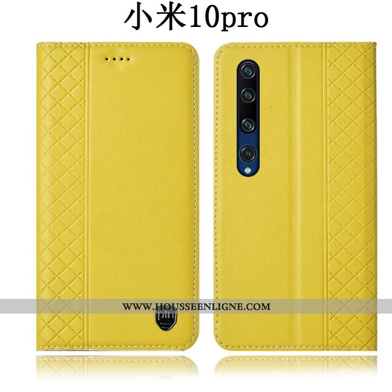 Étui Xiaomi Mi 10 Pro Protection Cuir Véritable Petit Housse Téléphone Portable Jeunesse Jaune