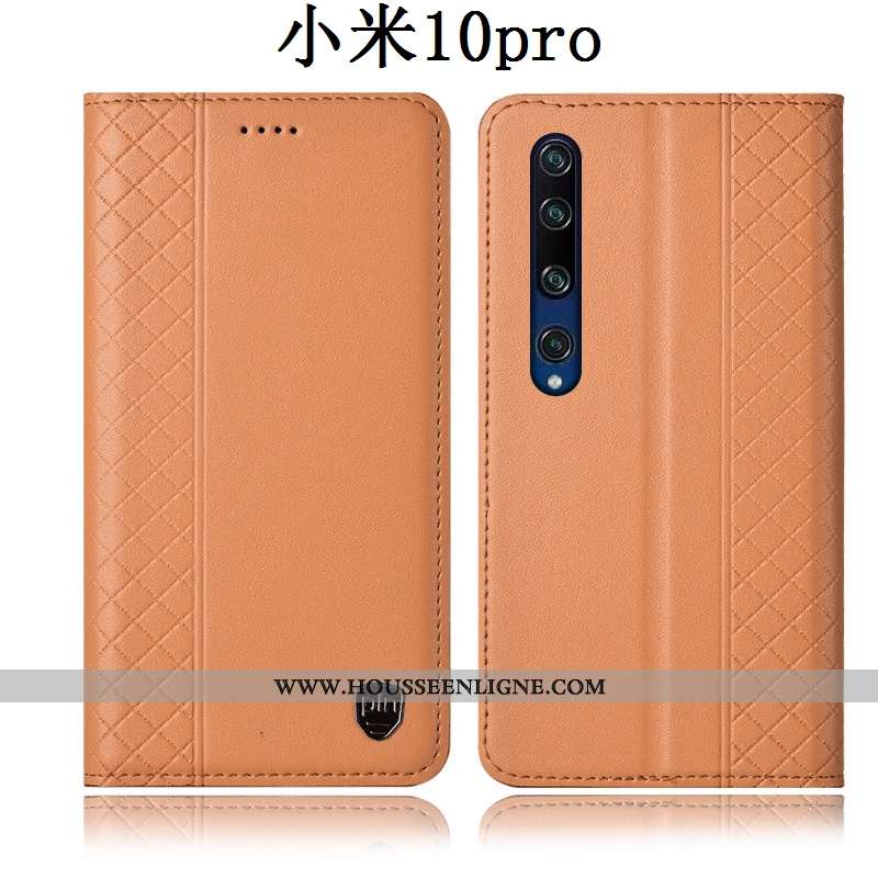 Étui Xiaomi Mi 10 Pro Protection Cuir Véritable Petit Housse Téléphone Portable Jeunesse Jaune