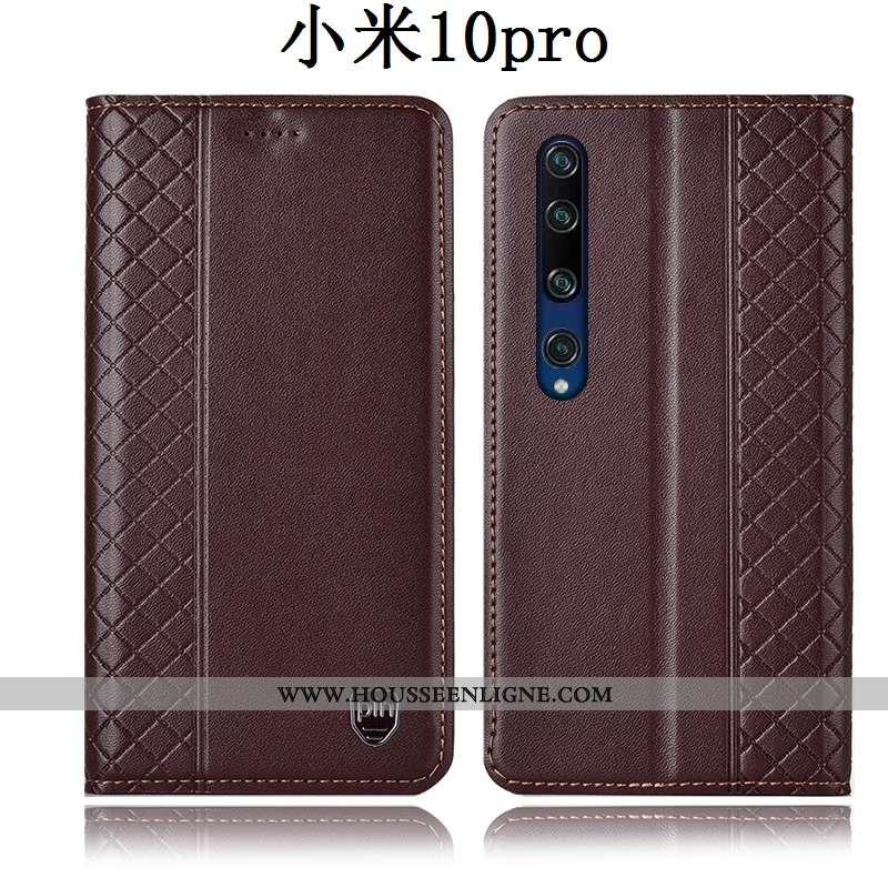 Étui Xiaomi Mi 10 Pro Protection Cuir Véritable Petit Housse Téléphone Portable Jeunesse Jaune