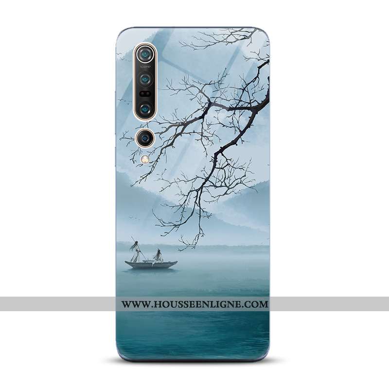 Étui Xiaomi Mi 10 Pro Tendance Protection Bleu Style Chinois Verre Incassable Nouveau