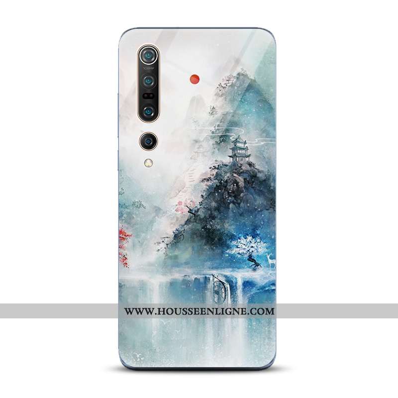 Étui Xiaomi Mi 10 Pro Tendance Protection Bleu Style Chinois Verre Incassable Nouveau