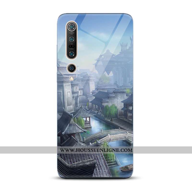 Étui Xiaomi Mi 10 Pro Tendance Protection Bleu Style Chinois Verre Incassable Nouveau