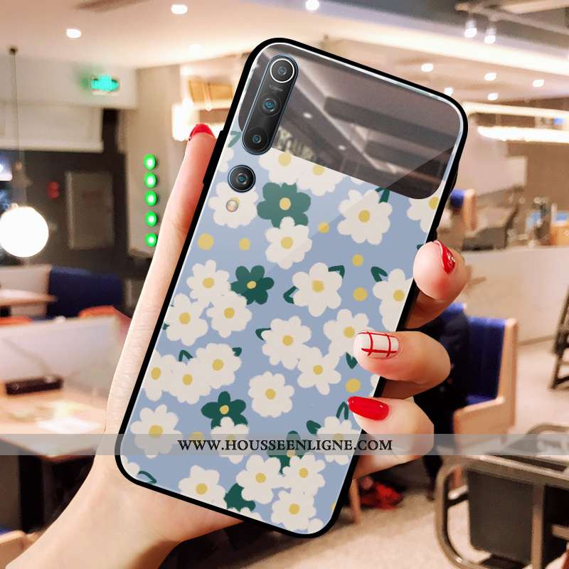 Étui Xiaomi Mi 10 Verre Art Cœur Maquillage Rouge Miroir Fleurs Blanche