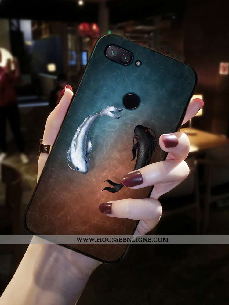 Étui Xiaomi Mi 8 Lite Créatif Dessin Animé Petit Délavé En Daim Noir Tout Compris Verte