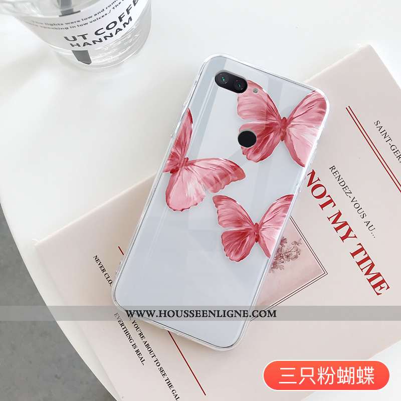 Étui Xiaomi Mi 8 Lite Dessin Animé Charmant Rose Rouge Papillon Simple Jeunesse