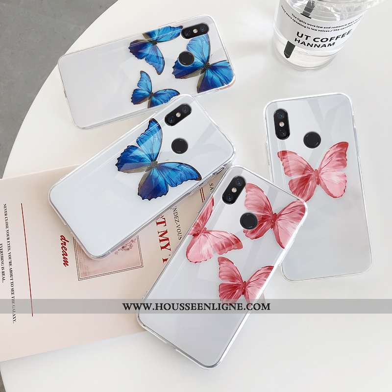 Étui Xiaomi Mi 8 Lite Dessin Animé Charmant Rose Rouge Papillon Simple Jeunesse