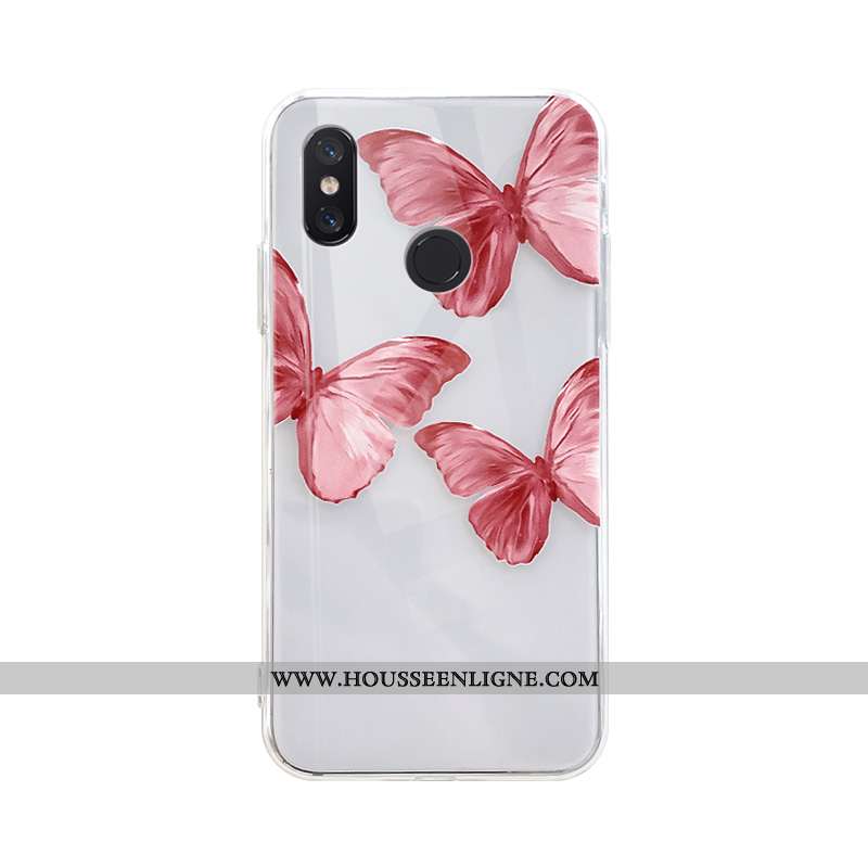 Étui Xiaomi Mi 8 Lite Dessin Animé Charmant Rose Rouge Papillon Simple Jeunesse