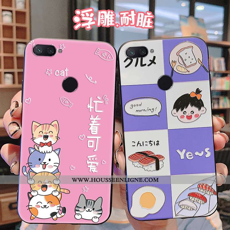 Étui Xiaomi Mi 8 Lite Gaufrage Charmant Tout Compris Coque Protection Légère Couvercle Arrière Viole