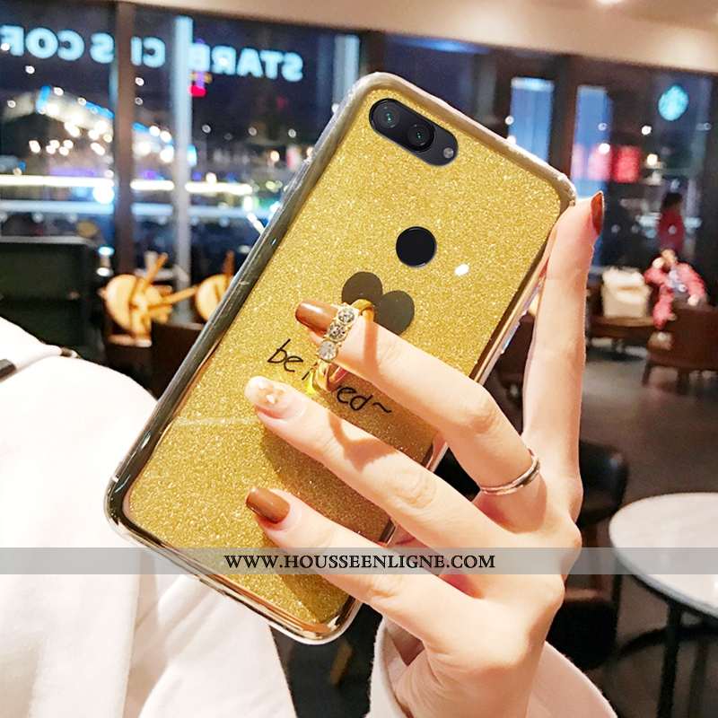 Étui Xiaomi Mi 8 Lite Protection Tendance Anneau Rose Tout Compris Coque Simple Jaune