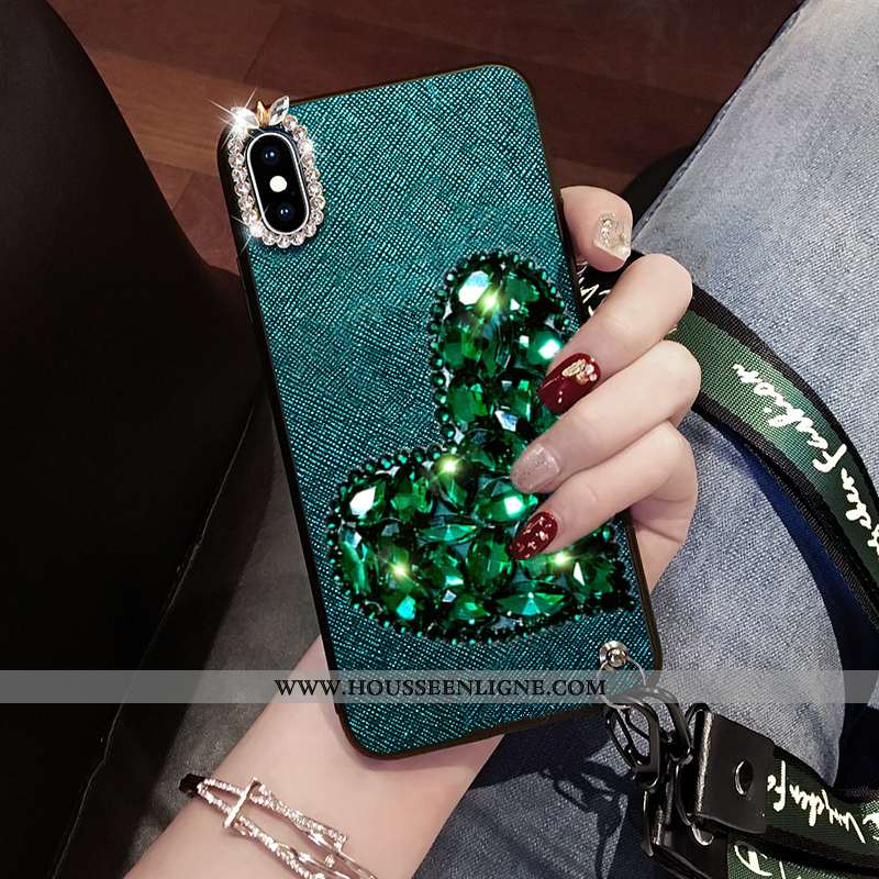 Étui Xiaomi Mi 8 Pro Fluide Doux Incruster Strass Petit Ornements Suspendus Cou Suspendu Strass Vert