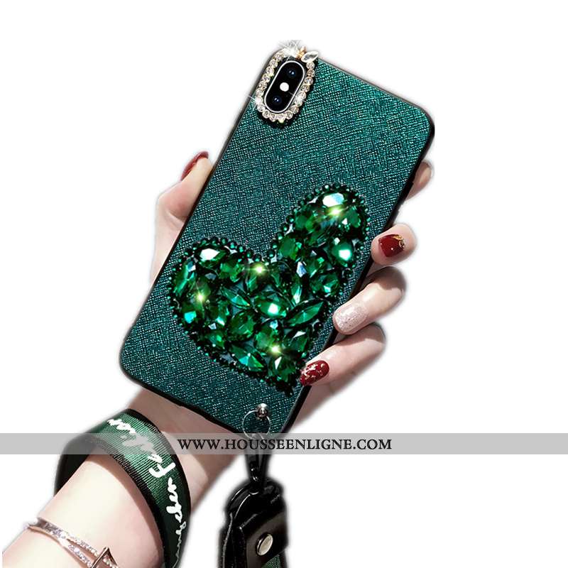 Étui Xiaomi Mi 8 Pro Fluide Doux Incruster Strass Petit Ornements Suspendus Cou Suspendu Strass Vert