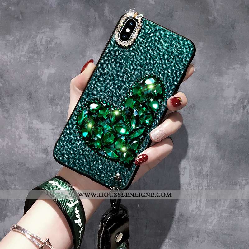 Étui Xiaomi Mi 8 Pro Fluide Doux Incruster Strass Petit Ornements Suspendus Cou Suspendu Strass Vert