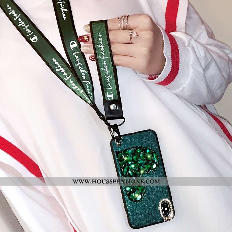 Étui Xiaomi Mi 8 Pro Fluide Doux Incruster Strass Petit Ornements Suspendus Cou Suspendu Strass Vert