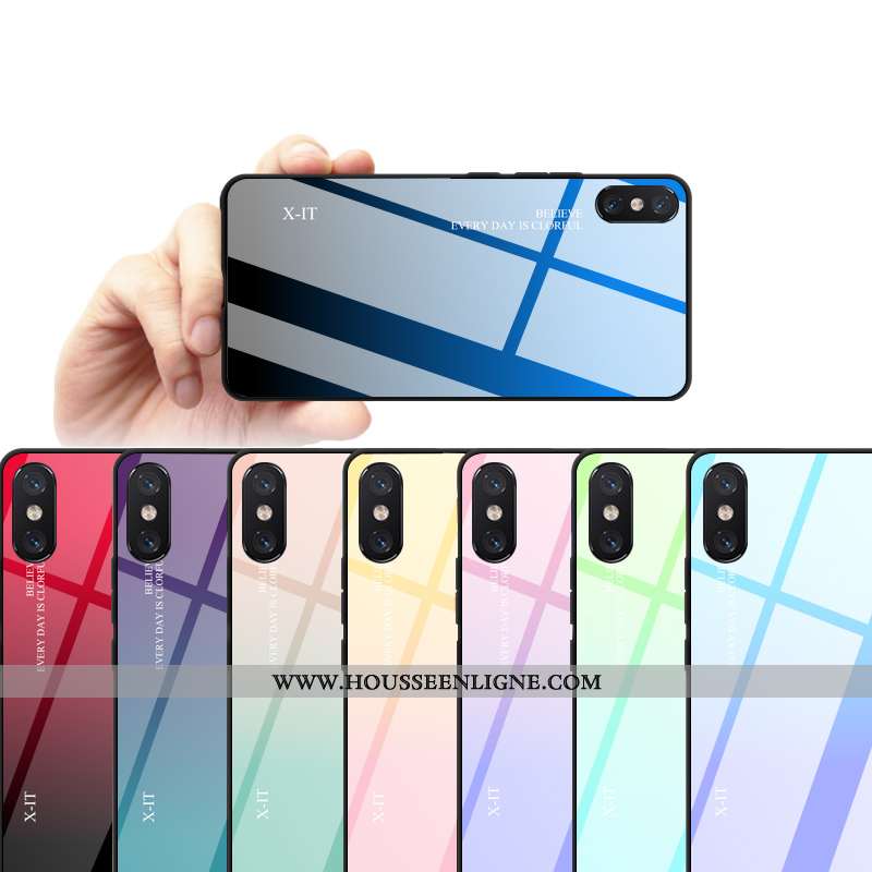 Étui Xiaomi Mi 8 Pro Modèle Fleurie Fluide Doux Bleu Personnalisé Verre Dégradé Protection