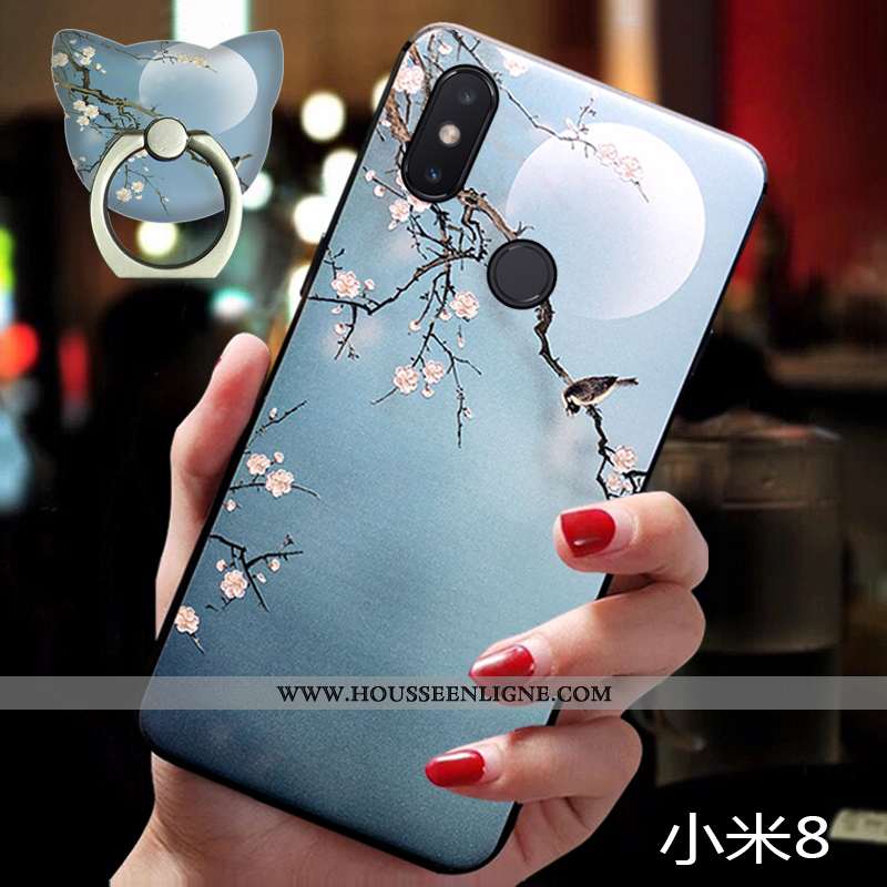 Étui Xiaomi Mi 8 Protection Ornements Suspendus Tendance Coque Tout Compris Petit Silicone Bleu