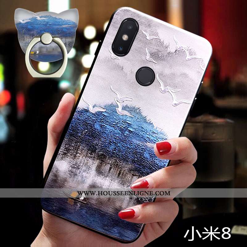 Étui Xiaomi Mi 8 Protection Ornements Suspendus Tendance Coque Tout Compris Petit Silicone Bleu