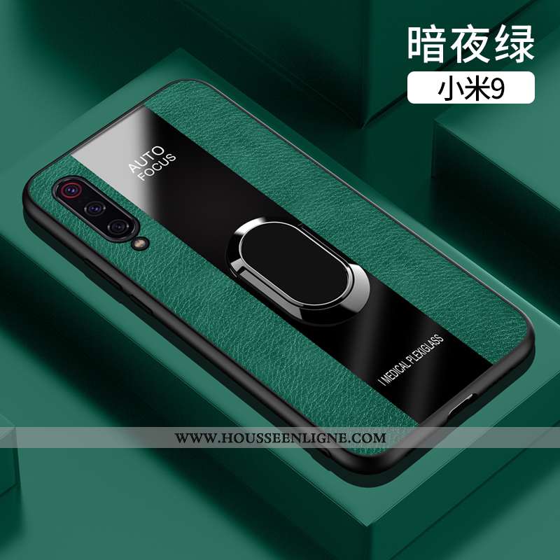 Étui Xiaomi Mi 9 Cuir Fluide Doux Coque Verre Téléphone Portable Business Bleu