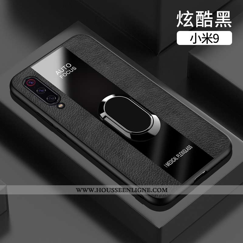 Étui Xiaomi Mi 9 Cuir Fluide Doux Coque Verre Téléphone Portable Business Bleu