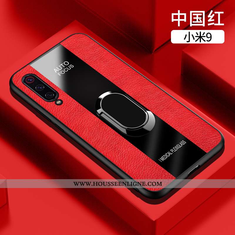 Étui Xiaomi Mi 9 Cuir Fluide Doux Coque Verre Téléphone Portable Business Bleu