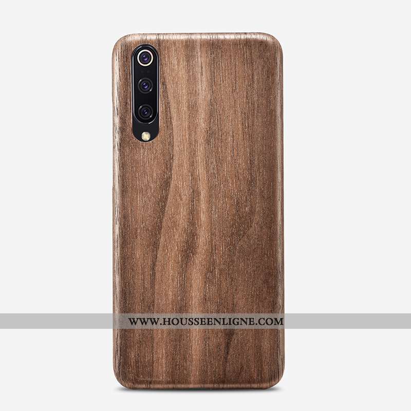 Étui Xiaomi Mi 9 En Bois Modèle Fleurie Jeunesse Marron Ornements Suspendus Fleur Coque