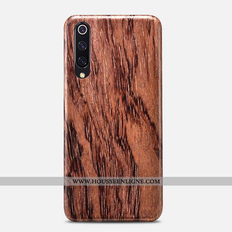 Étui Xiaomi Mi 9 En Bois Modèle Fleurie Jeunesse Marron Ornements Suspendus Fleur Coque