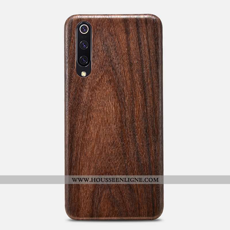 Étui Xiaomi Mi 9 En Bois Modèle Fleurie Jeunesse Marron Ornements Suspendus Fleur Coque