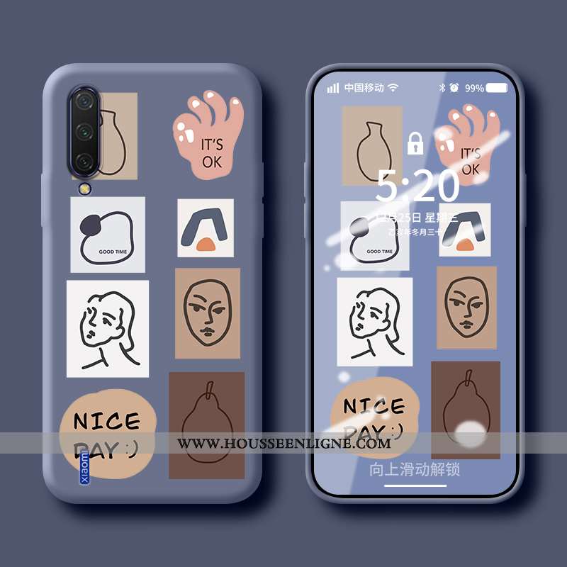 Étui Xiaomi Mi 9 Fluide Doux Silicone Personnalité Petit Simple Protection Bleu