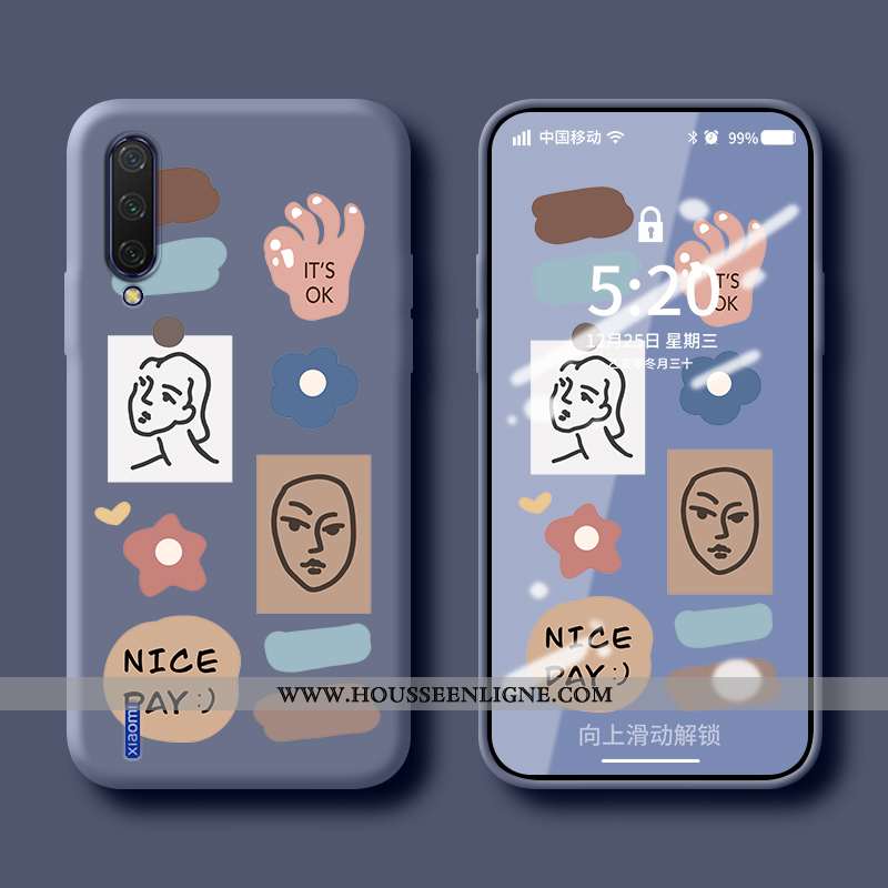 Étui Xiaomi Mi 9 Fluide Doux Silicone Personnalité Petit Simple Protection Bleu