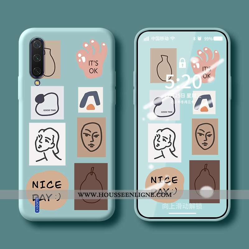 Étui Xiaomi Mi 9 Fluide Doux Silicone Personnalité Petit Simple Protection Bleu