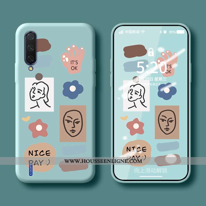 Étui Xiaomi Mi 9 Fluide Doux Silicone Personnalité Petit Simple Protection Bleu