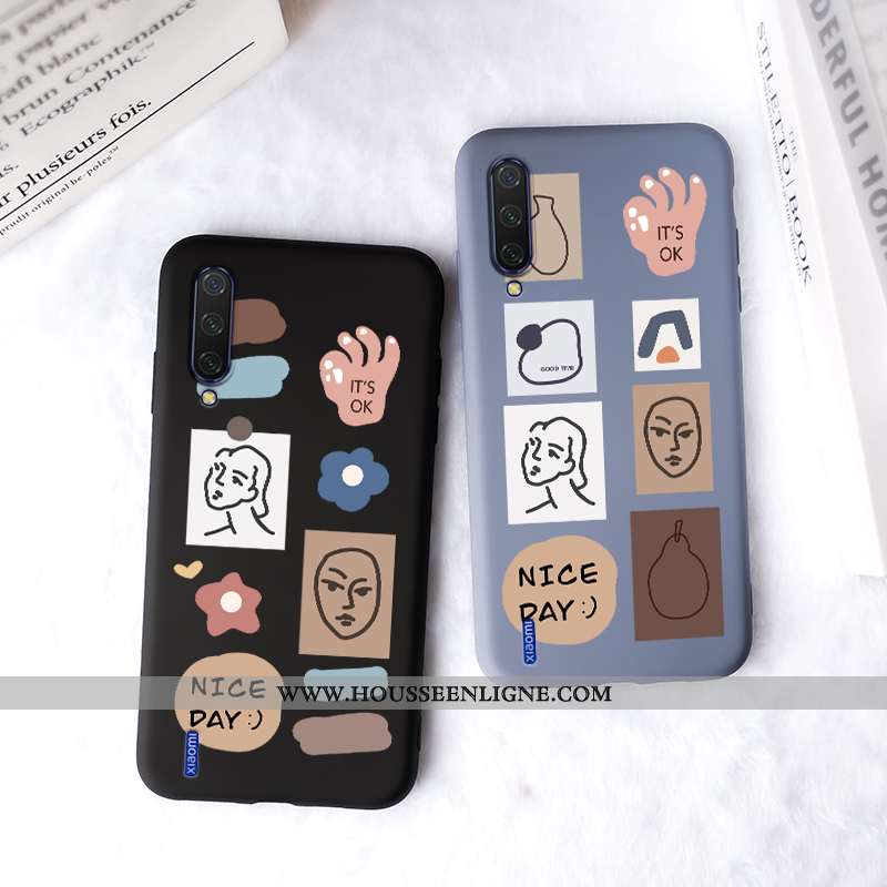 Étui Xiaomi Mi 9 Fluide Doux Silicone Personnalité Petit Simple Protection Bleu