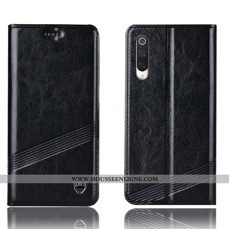 Étui Xiaomi Mi 9 Lite Cuir Véritable Protection Rouge Petit Noir Incassable