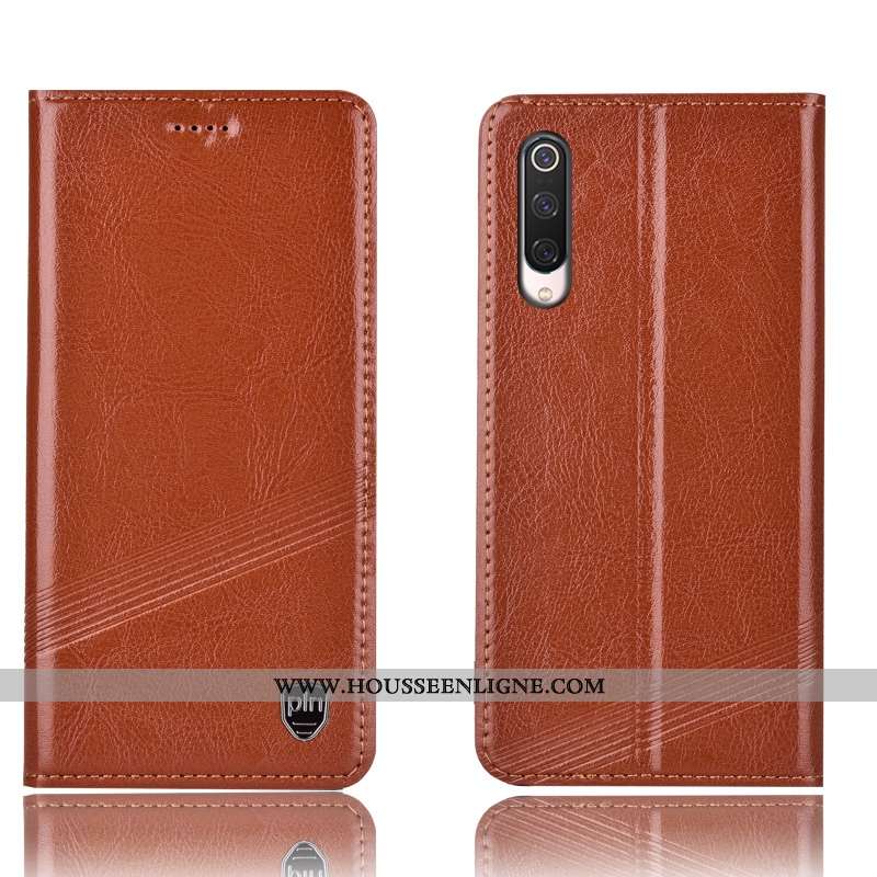 Étui Xiaomi Mi 9 Lite Cuir Véritable Protection Rouge Petit Noir Incassable