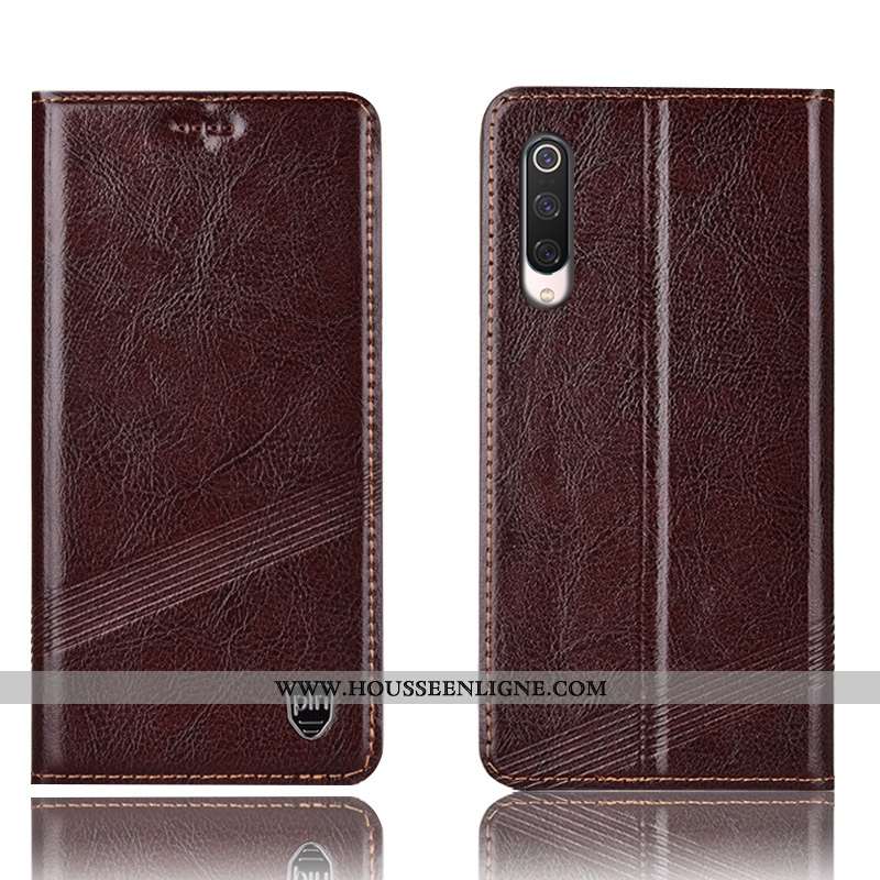 Étui Xiaomi Mi 9 Lite Cuir Véritable Protection Rouge Petit Noir Incassable