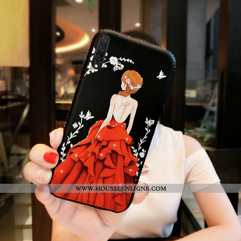 Étui Xiaomi Mi 9 Lite Protection Incruster Strass Tout Compris Cuir Incassable Cou Suspendu Rouge