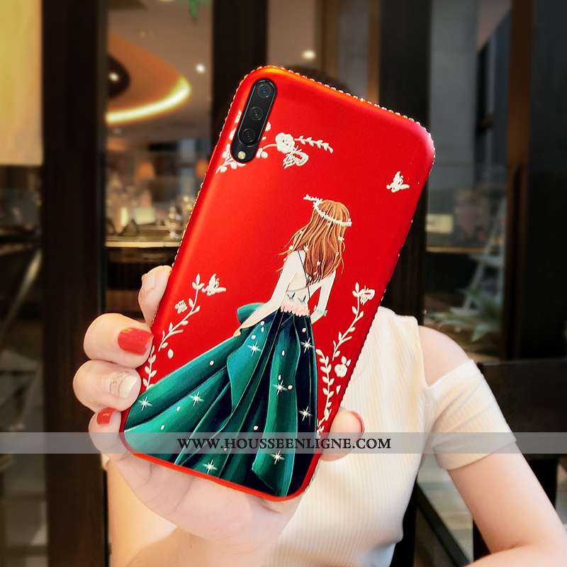 Étui Xiaomi Mi 9 Lite Protection Incruster Strass Tout Compris Cuir Incassable Cou Suspendu Rouge