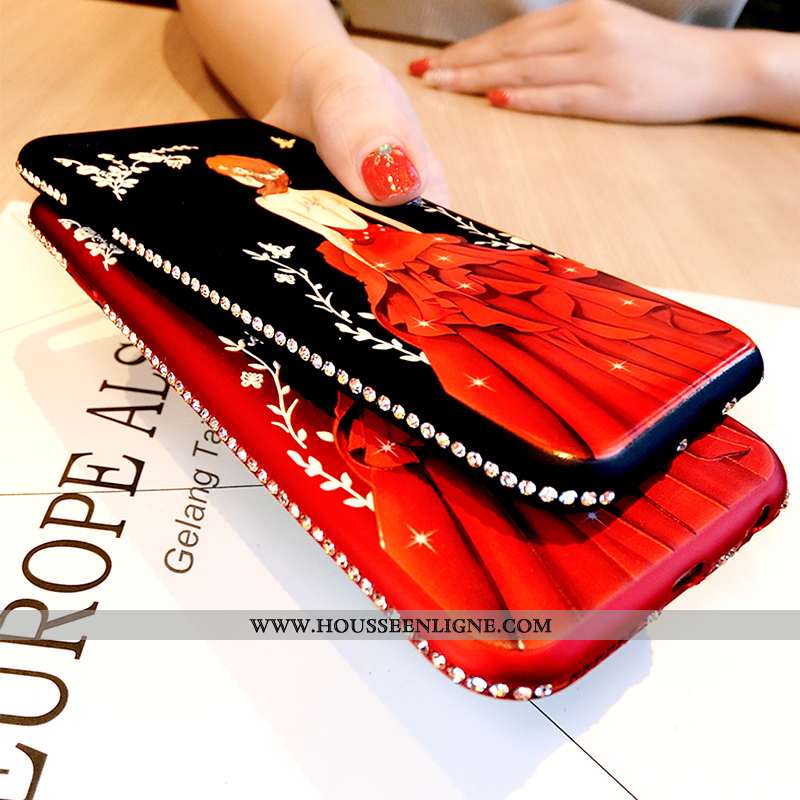 Étui Xiaomi Mi 9 Lite Protection Incruster Strass Tout Compris Cuir Incassable Cou Suspendu Rouge