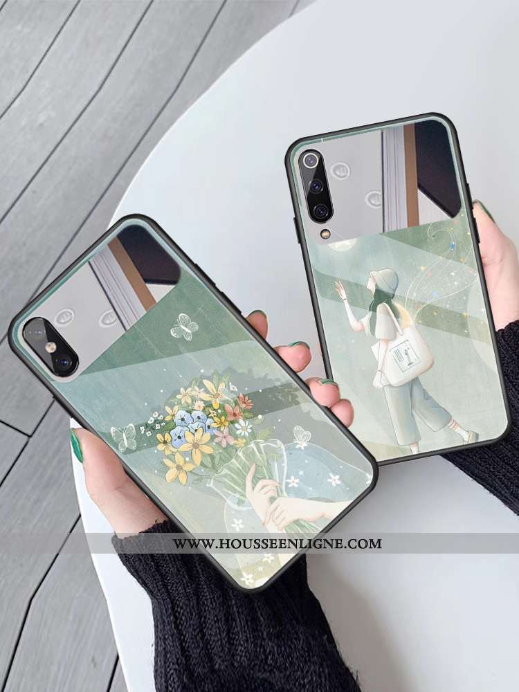 Étui Xiaomi Mi 9 Se Charmant Verre Téléphone Portable Frais Miroir Maquillage Coque Verte