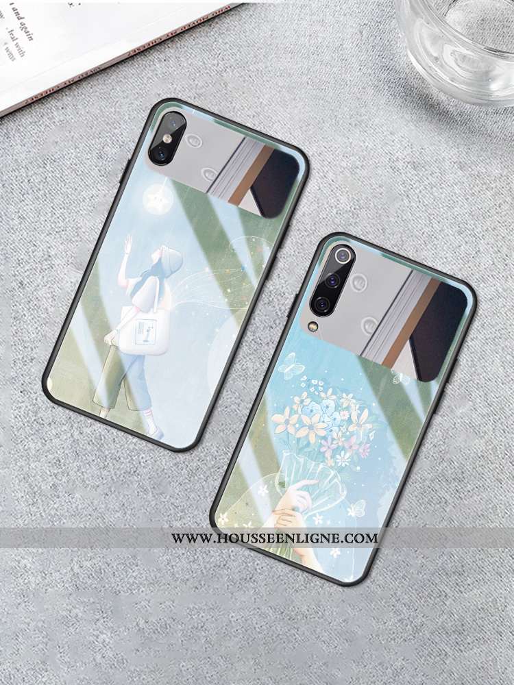 Étui Xiaomi Mi 9 Se Charmant Verre Téléphone Portable Frais Miroir Maquillage Coque Verte