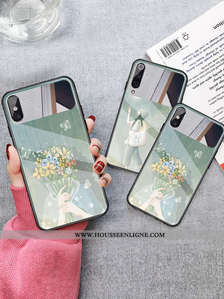 Étui Xiaomi Mi 9 Se Charmant Verre Téléphone Portable Frais Miroir Maquillage Coque Verte