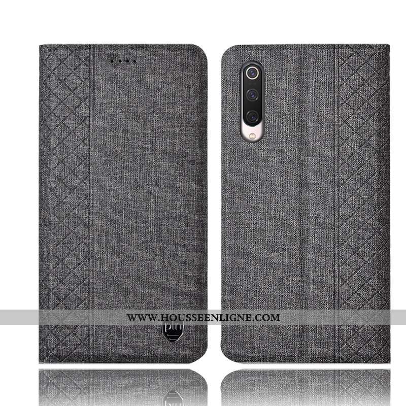 Étui Xiaomi Mi 9 Se Cuir Protection Housse Lin Incassable Téléphone Portable Petit Gris