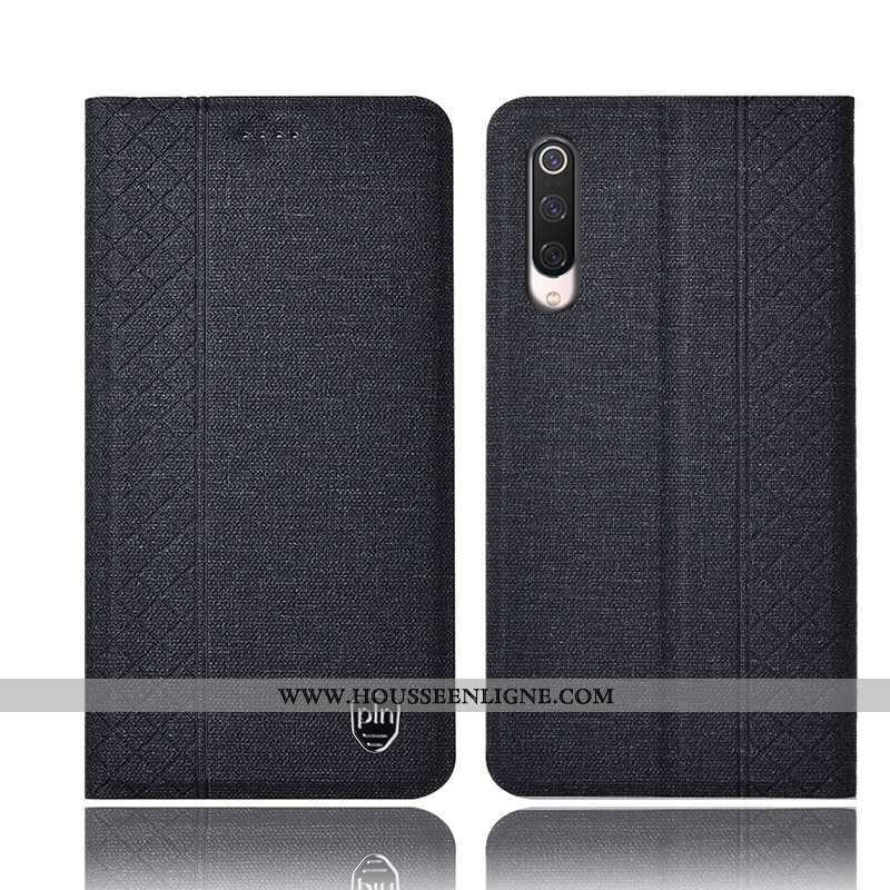 Étui Xiaomi Mi 9 Se Cuir Protection Housse Lin Incassable Téléphone Portable Petit Gris