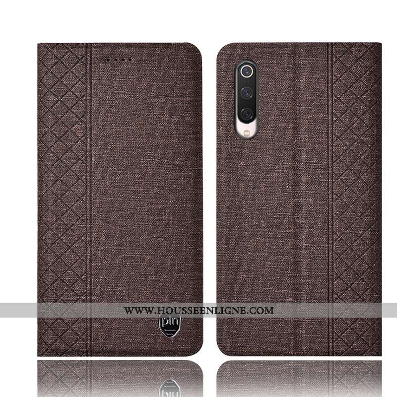 Étui Xiaomi Mi 9 Se Cuir Protection Housse Lin Incassable Téléphone Portable Petit Gris