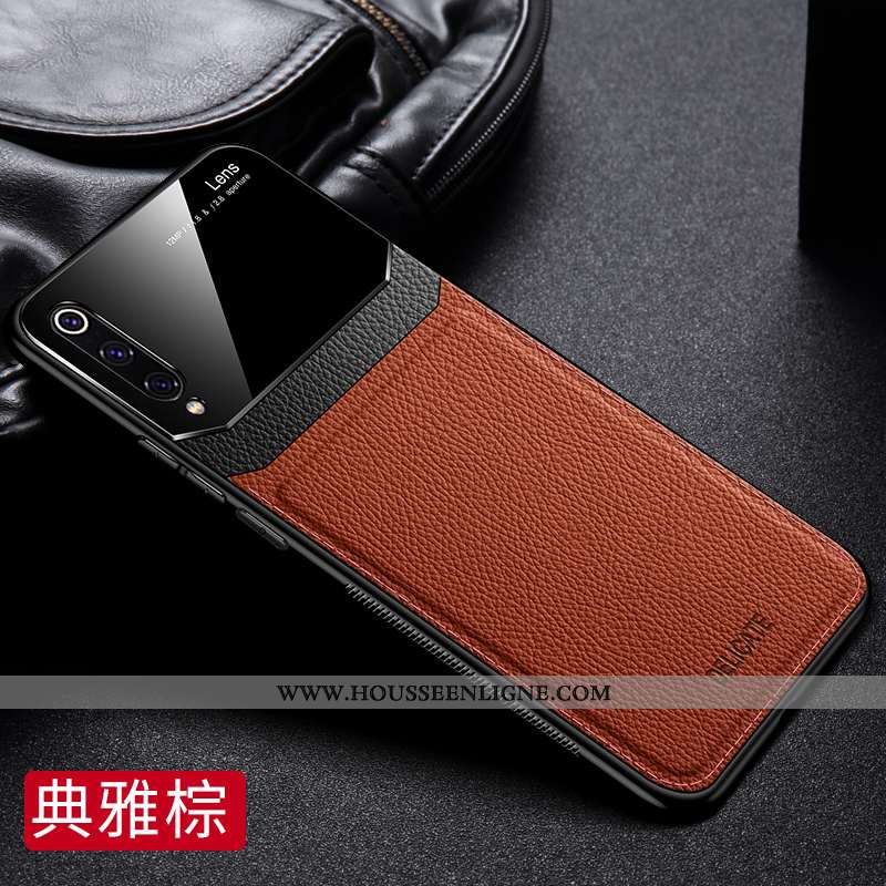 Étui Xiaomi Mi 9 Tendance Légère Verre Business Net Rouge Tout Compris Personnalité Marron
