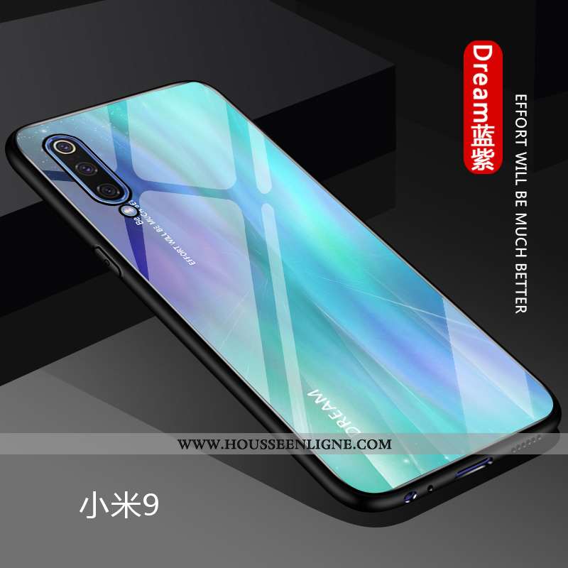 Étui Xiaomi Mi 9 Verre Personnalité Tout Compris Silicone Incassable Protection Bleu