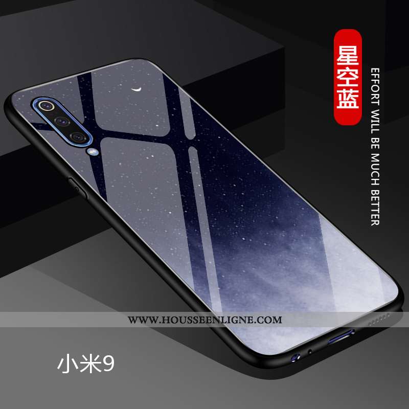 Étui Xiaomi Mi 9 Verre Personnalité Tout Compris Silicone Incassable Protection Bleu
