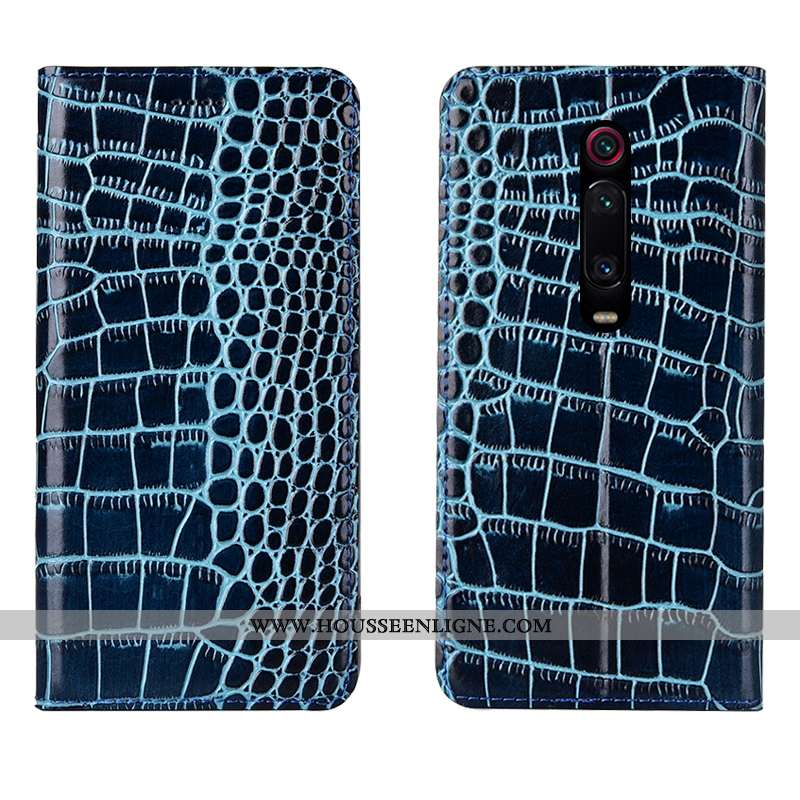 Étui Xiaomi Mi 9t Pro Protection Cuir Véritable Coque Petit Téléphone Portable Housse Bleu